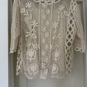 Adiva Cream Crochet Blouse with 3/4 Sleeves